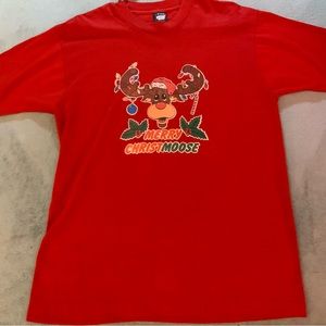Vintage MERRY CHRIST-MOOSE Holiday Christmas T-Shirt Size Large